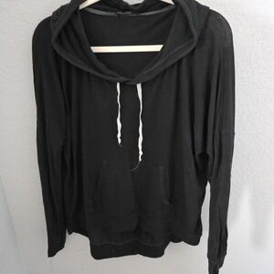 Brandy Melville Hoodie Distressed Black Pullover Cotton/Viscose Kangaroo Pocket
